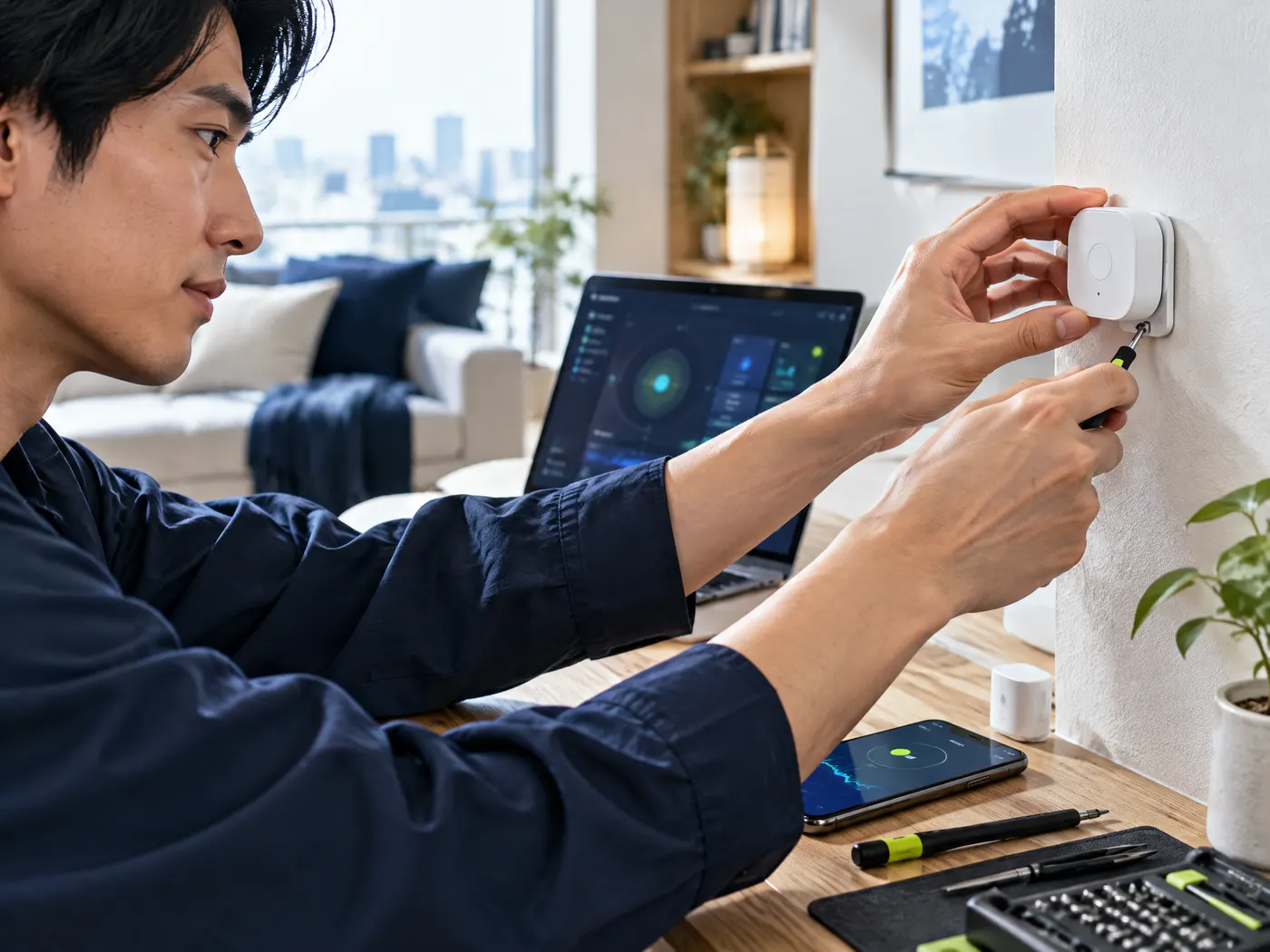 スマートホーム機器を設置する様子